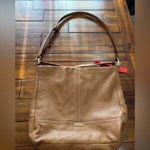 Coach Brown Leather Shoulder Bag with Red Accent